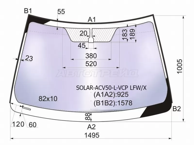 Стекло лобовое (Атермальное / Молдинг) Toyota Camry (XV50) 11-18  / Aurion 12-15  / Camry UAE /USA 11-17 (XYG: SOLAR-ACV50-L-VCP LFW/X)