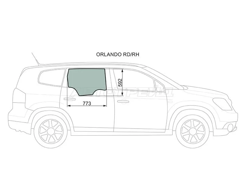 Стекло боковое опускное (Сзади / Справа / Цвет зеленый) Chevrolet Orlando 11-15 (XYG: ORLANDO RD/RH)