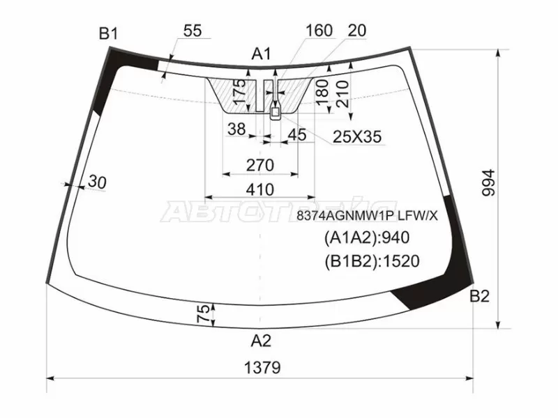 Стекло лобовое (Датчик дождя / Молдинг) Toyota Auris 06-12 (XYG: 8374AGNMW1P LFW/X)
