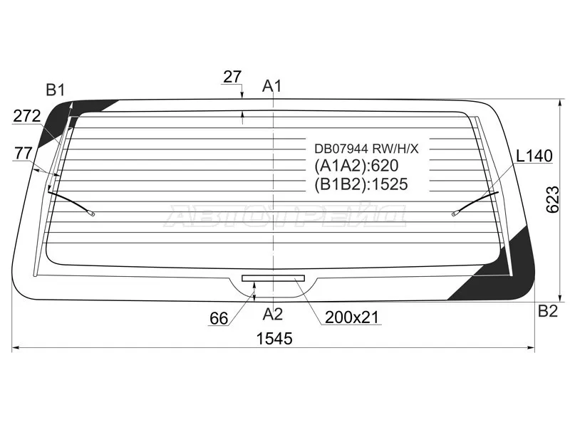 Стекло заднее (Цвет зеленый / Обогрев) Chrysler Town&Country 91-95  / Voyager 91-95  / Dodge Caravan 90-95 (XYG: DB07944 RW/H/X)