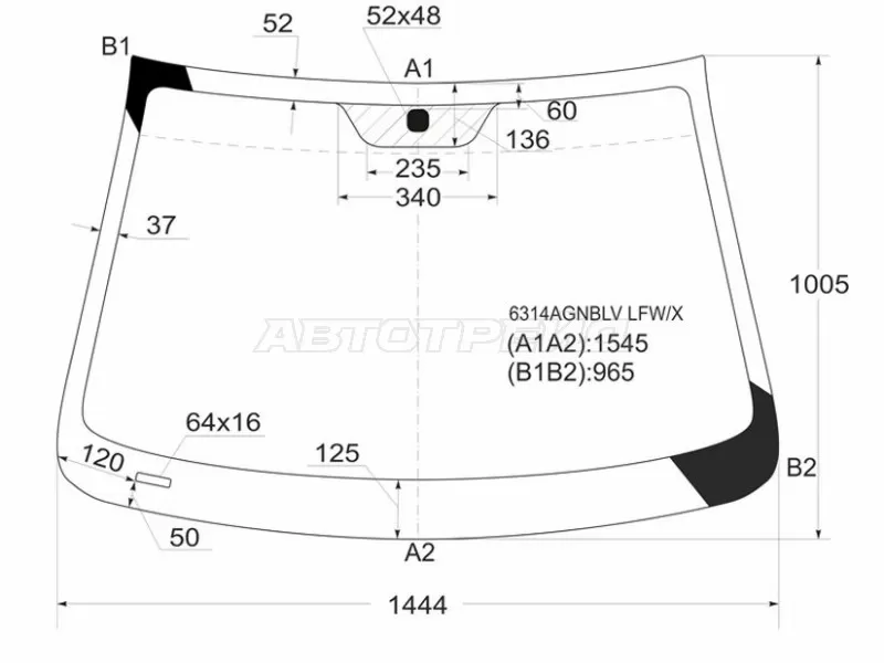 Стекло лобовое Chevrolet Captiva 06-15  / Opel Antara 06-15  / Daewoo Winstorm 06-10  / Saturn Vue 07-10 (XYG: 6314AGNBLV LFW/X)