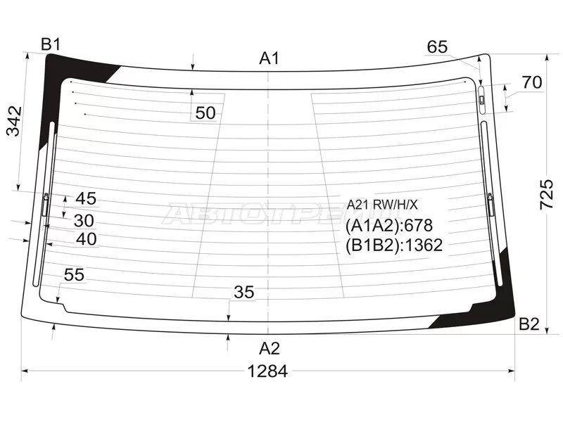 Стекло заднее (Цвет зеленый / Обогрев) Chery Fora A21 06-10  / Vortex Estina 08-14 (XYG: A21 RW/H/X)