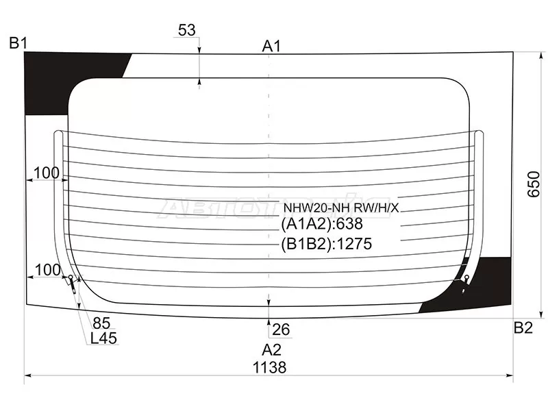 Стекло заднее (Цвет зеленый / Обогрев) Toyota Prius (NHW20) 03-11 (XYG: NHW20-NH RW/H/X)