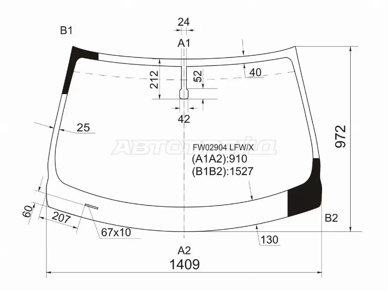 Стекло лобовое Infiniti EX25 11-13  / EX35 07-13  / EX37 07-13  / QX50 13-18  / Nissan Skyline Crossover 09-16 (XYG: FW02904 LFW/X)