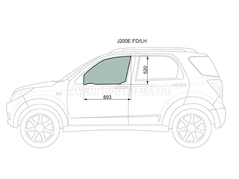 Стекло боковое опускное (Спереди / Слева / Цвет зеленый) Daihatsu Be-Go 06-16  / Terios 06-  / Toyota Rush 06-16 (XYG: J200E FD/LH)