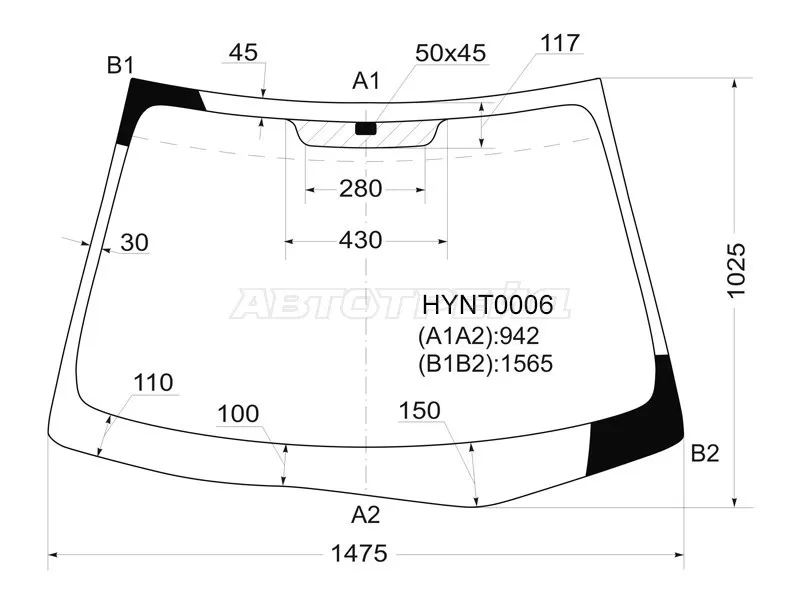 Стекло лобовое Hyundai Elantra 06-12  / Avante 06-11 (KMK: HYNT0006)