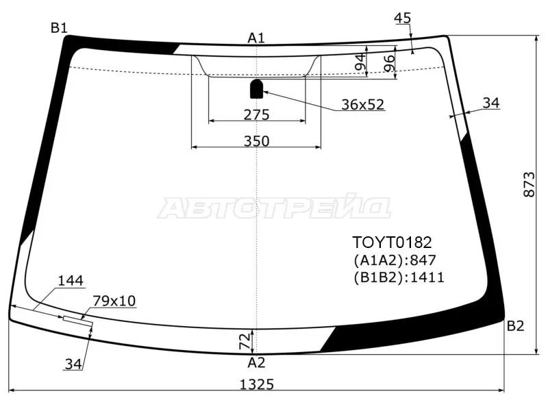 Стекло лобовое Toyota Vitz 99-05  / Echo 99-05  / Platz 99-05  / Yaris 99-05 (KMK: TOYT0182)