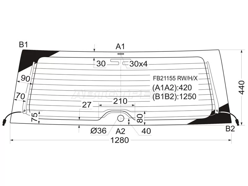 Стекло заднее (Цвет зеленый / Обогрев / Антенна) Toyota RAV4 (CA20) 00-05 (XYG: FB21155 RW/H/X)