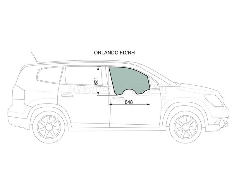 Стекло боковое опускное (Спереди / Справа / Цвет зеленый) Chevrolet Orlando 11-15 (XYG: ORLANDO FD/RH)