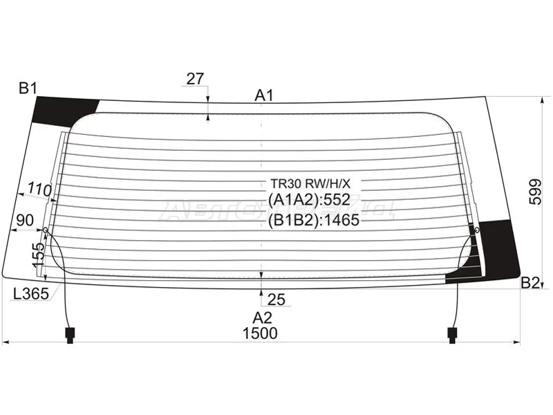 Стекло заднее (Цвет зеленый / Обогрев) Toyota Estima 00-05  / Previa 00-07 (XYG: TR30 RW/H/X)