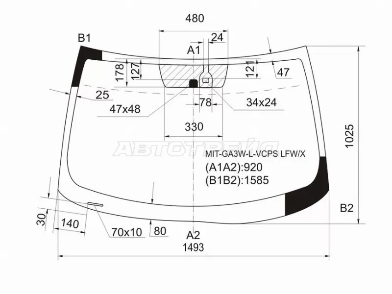 Стекло лобовое (Датчик дождя) Mitsubishi ASX 10-16  / Citroen C4 Aircross 12-16  / Peugeot 4008 12-15 (XYG: MIT-GA3W-L-VCPS LFW/X)