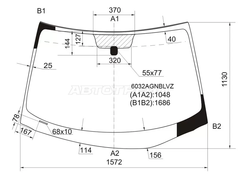 Стекло лобовое (Молдинг) Nissan Murano 02-08 (FUYAO: 6032AGNBLVZ)