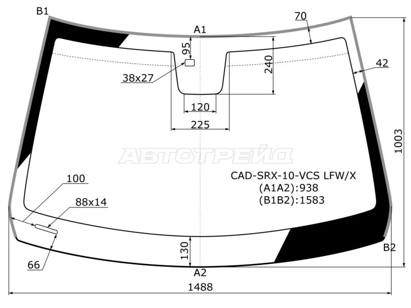 Стекло лобовое (Датчик дождя / Молдинг) Cadillac SRX 09-17 (XYG: CAD-SRX-10-VCS LFW/X)