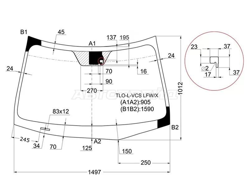Стекло лобовое (Датчик дождя) Honda Accord 08-11  / Acura TSX 08-14 (XYG: TLO-L-VCS LFW/X)