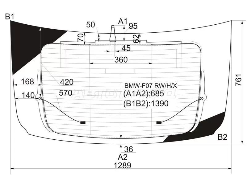 Стекло заднее (Цвет зеленый / Обогрев / Антенна) BMW 5-Series Gran Turismo 09-16 (XYG: BMW-F07 RW/H/X)