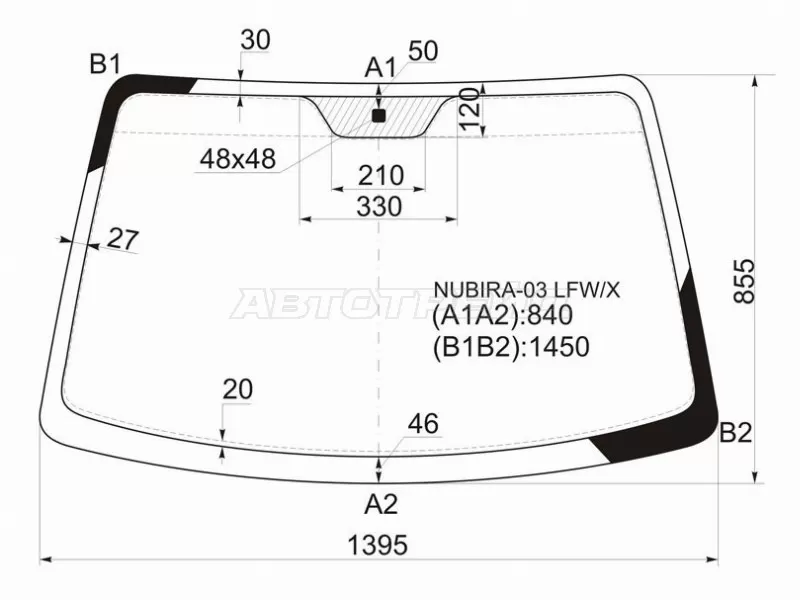 Стекло лобовое Chevrolet Lacetti 04-13  / Daewoo Lacetti 04-09  / Chevrolet Nubira 04-13  / Optra 04-13  / Daewoo Gentra 05-15  / Nubira 02-05  / Ravon Gentra 15-  / Suzuki Forenza 03-08 (XYG: NUBIRA-03 LFW/X)