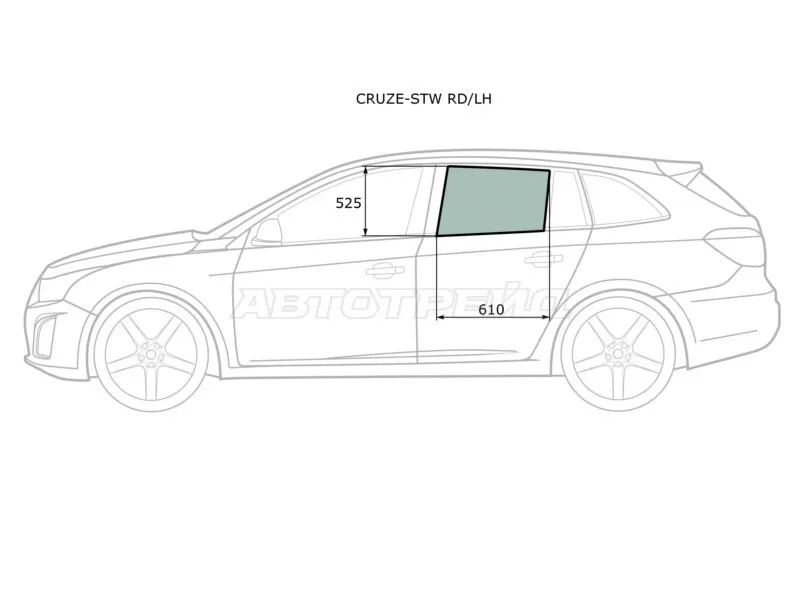 Стекло боковое опускное (Сзади / Слева / Цвет зеленый) Chevrolet Cruze 09-15 (XYG: CRUZE-STW RD/LH)