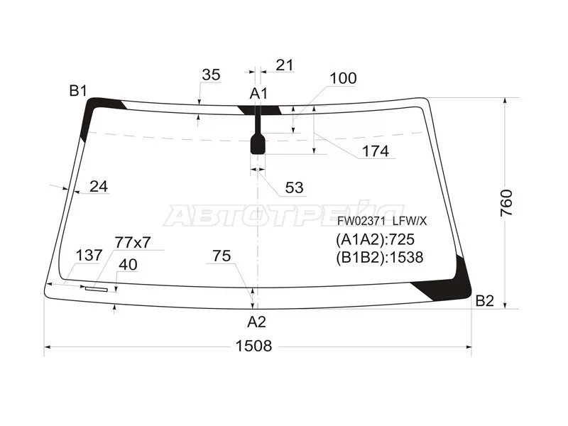 Стекло лобовое Toyota 4Runner 02-09  / Hilux Surf 02-09 (XYG: FW02371 LFW/X)