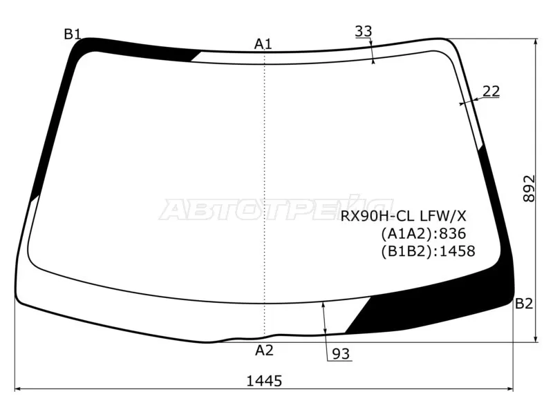 Стекло лобовое Toyota Mark II (X90) 92-96 (XYG: RX90H-CL LFW/X)