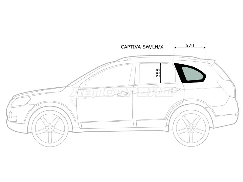Стекло кузова боковое (не опускное) (Слева / Цвет зеленый) Chevrolet Captiva 06-15  / Daewoo Winstorm 06-10 (XYG: CAPTIVA SW/LH/X)
