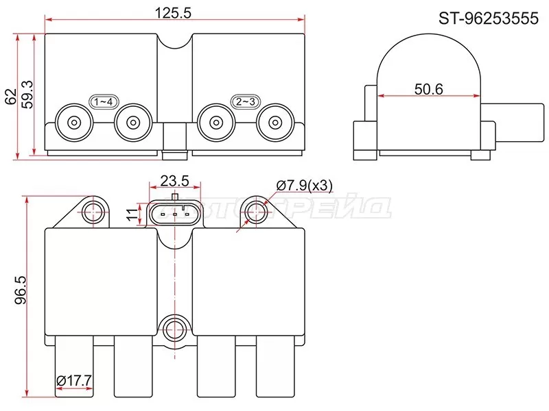 Катушка зажигания CHEVROLET AVEO 06- /CAPTIVA 06- /CRUZE /LACETTI T18 05- /DAEWOO MATIZ 05- /LANOS 97- (SAT: ST-96253555)