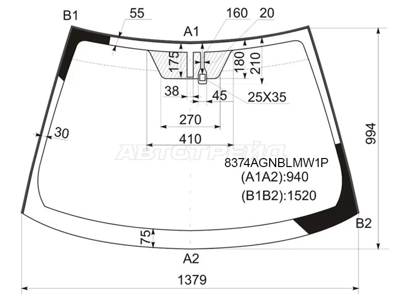 Стекло лобовое (Датчик дождя / Молдинг) Toyota Auris 06-12 (FUYAO: 8374AGNBLMW1P)