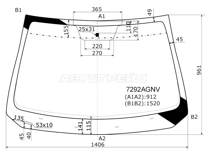 Стекло лобовое Renault Logan 14-  / Sandero 14-  / Dacia Logan 12-19  / Sandero 12-19  / Sandero Stepway 12-19  / Renault Logan Stepway 18-  / Sandero Stepway 14-22 (FUYAO: 7292AGNV)