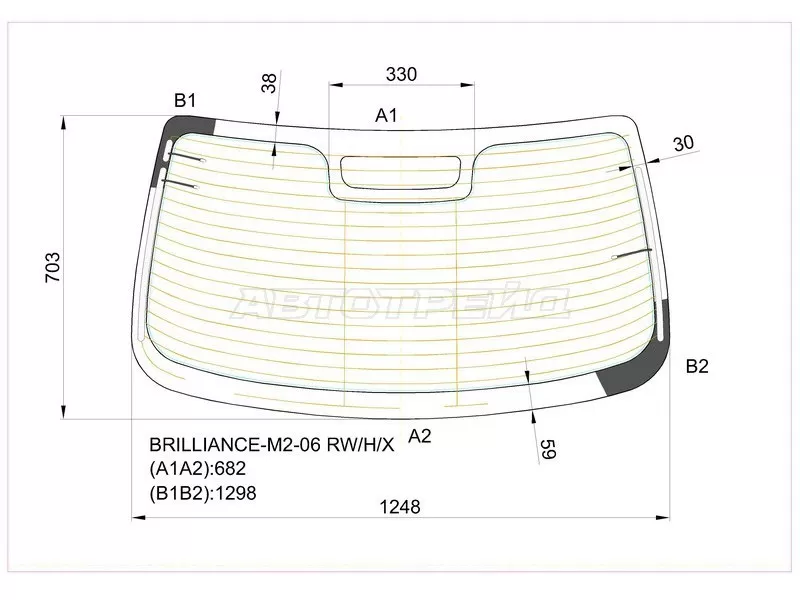 Стекло заднее (Цвет зеленый / Обогрев) Brilliance M2 07-09 (XYG: BRILLIANCE-M2-06 RW/H/X)