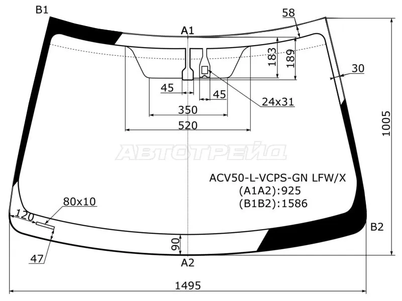 Стекло лобовое (Датчик дождя) Toyota Camry (XV50) 11-21  / Camry UAE /USA 11-17 (XYG: ACV50-L-VCPS-GN LFW/X)