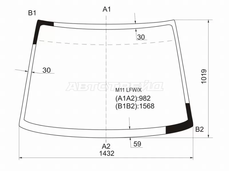 Стекло лобовое Nissan Prairie 88-95  / Prairie Joy 95-98 (XYG: M11 LFW/X)
