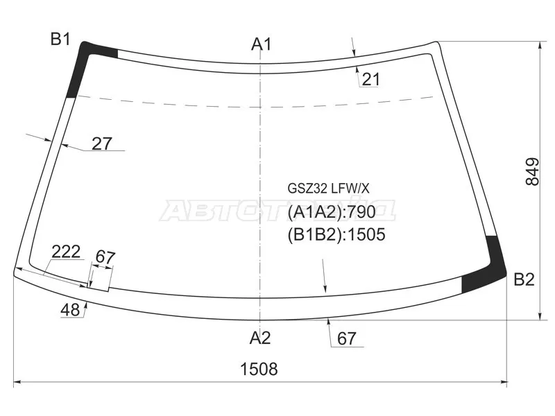Стекло лобовое Nissan 300ZX 89-00  / Fairlady Z 89-00 (XYG: GSZ32 LFW/X)