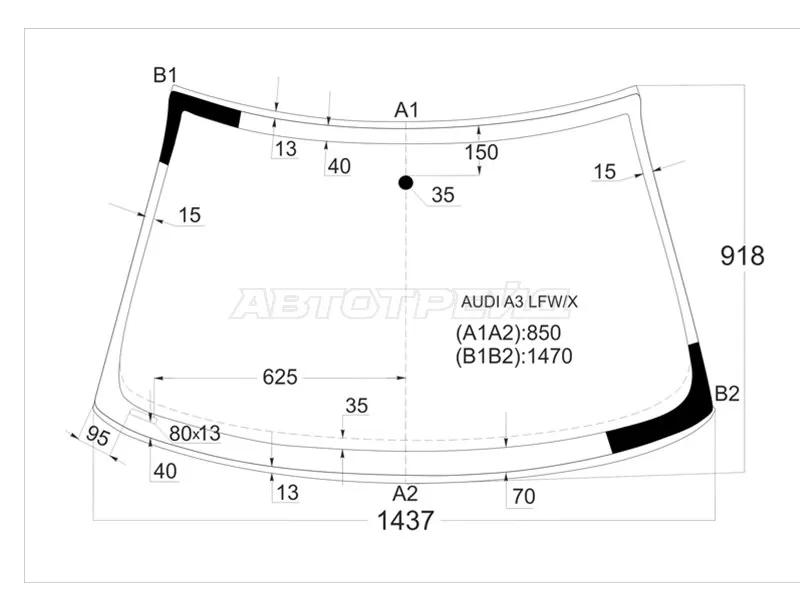 Стекло лобовое (Молдинг) Audi A3 96-03  / S3 96-03 (XYG: AUDIA3 LFW/X)