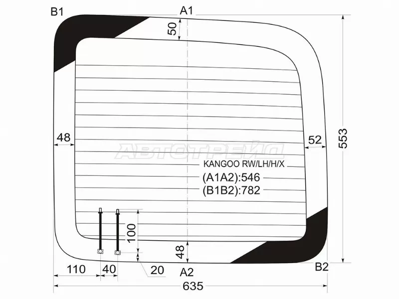 Стекло заднее (Цвет зеленый / Обогрев) Renault Kangoo 97-07 (XYG: KANGOO RW/LH/H/X)