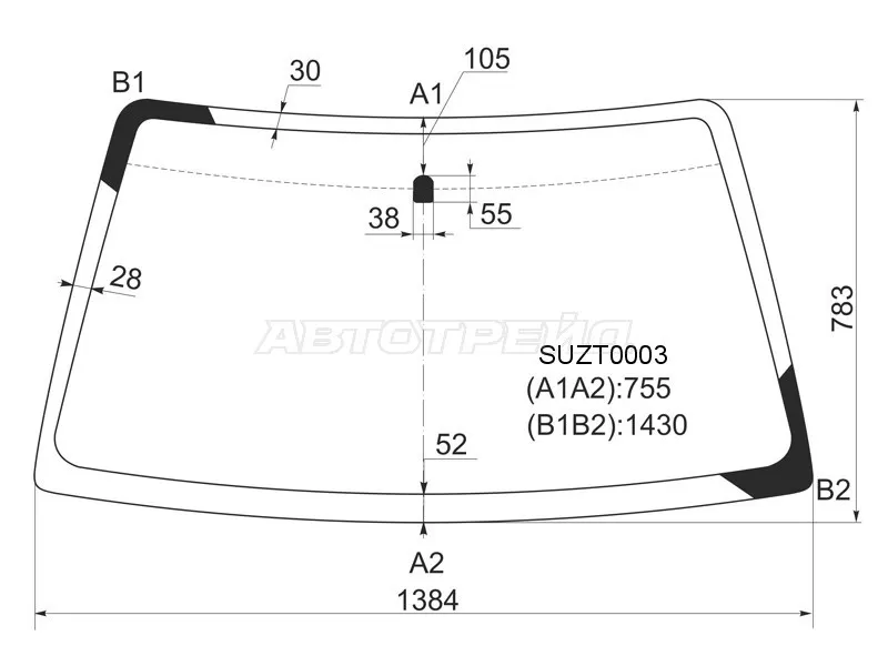 Стекло лобовое Suzuki Escudo 97-05  / Grand Vitara 97-05  / Chevrolet Tracker 97-05  / Mazda Proceed Levante 98-99  / Suzuki Grand Escudo 00-05  / Grand Vitara XL-7 01-06 (KMK: SUZT0003)