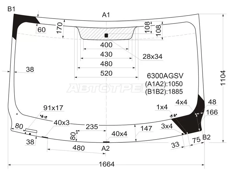 Стекло лобовое Nissan Primastar 02-14  / Opel Vivaro 01-14  / Renault Trafic 01-14 (FUYAO: 6300AGSV)