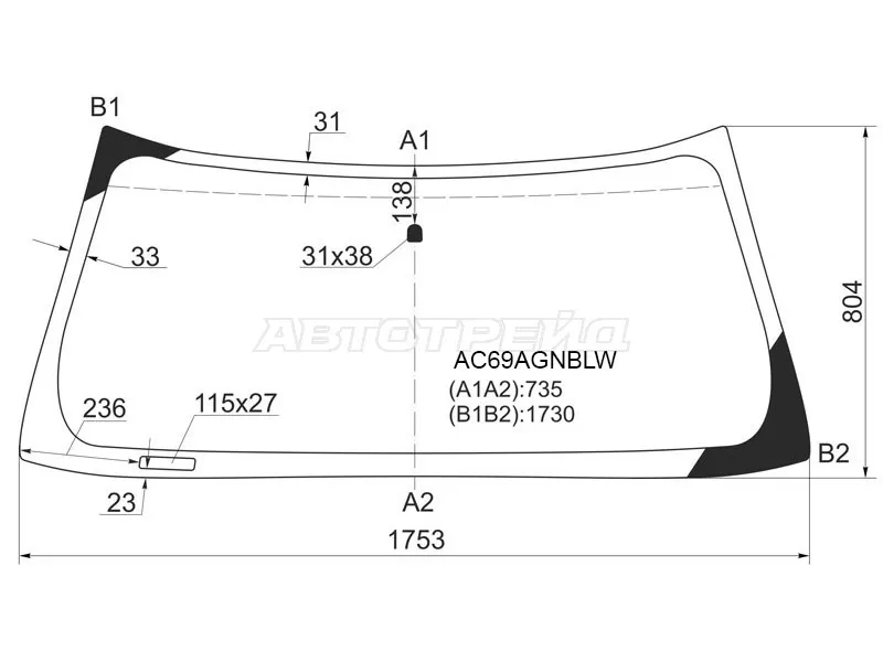 Стекло лобовое (Молдинг) Chevrolet Tahoe 95-07  / Cadillac Escalade 99-06  / Chevrolet Avalanche 03-06  / Silverado 99-07  / GMC Yukon 00-06 (FUYAO: AC69AGNBLW)