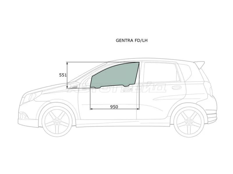 Стекло боковое опускное (Спереди / Слева / Цвет зеленый) Chevrolet Aveo 02-11  / Kalos 03-08  / Nexia 20-  / Daewoo Gentra 05-11  / Kalos 02-08  / Ravon Nexia R3 16-  / ЗАЗ Вида 12-14 (XYG: GENTRA FD/LH)