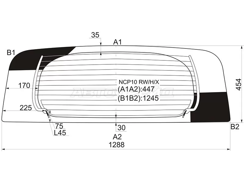 Стекло заднее (Цвет зеленый / Обогрев) Toyota Ractis 05-10 (XYG: NCP10 RW/H/X)