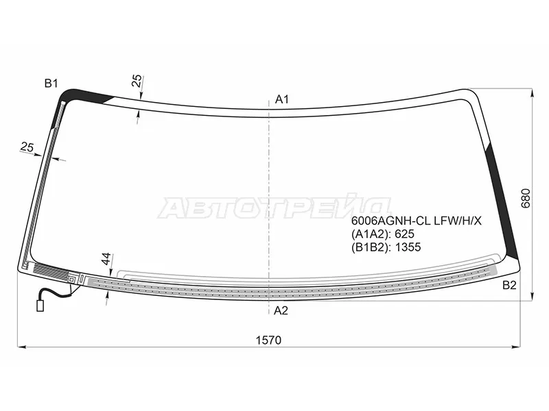 Стекло лобовое (Обогрев щеток) Nissan Patrol 97-10  / Safari 97-07 (XYG: 6006AGNH-CL LFW/H/X)