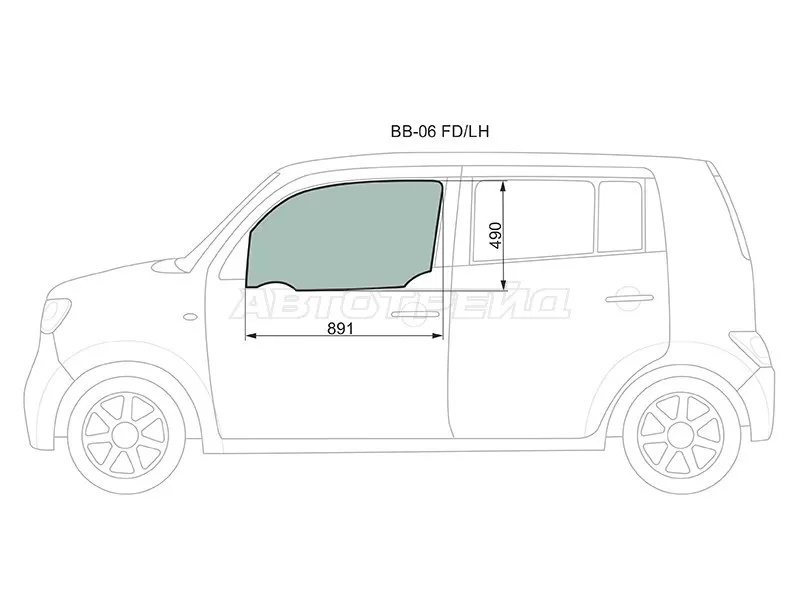 Стекло боковое опускное (Спереди / Слева / Цвет зеленый) Daihatsu Coo 06-13  / Materia 06-13  / Subaru Dex 08-12  / Toyota bB 05-16 (XYG: BB-06 FD/LH)