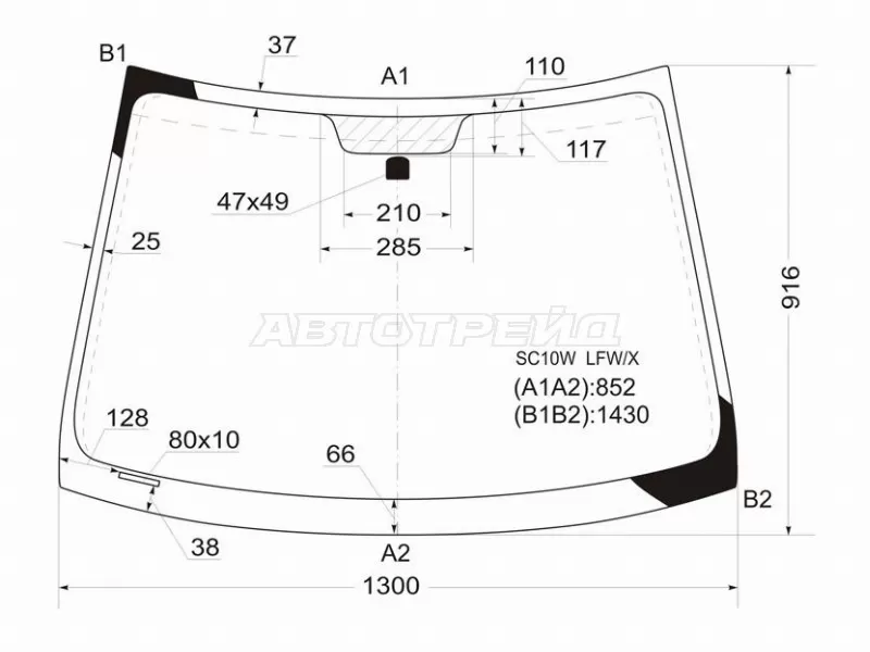 Стекло лобовое (5D HBK) Scion xA 04-06  / Toyota Ist 02-07 (XYG: SC10W LFW/X)