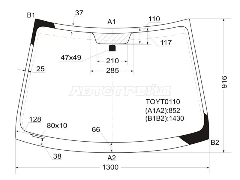 Стекло лобовое Scion xA 04-06  / Toyota Ist 02-07 (KMK: TOYT0110)