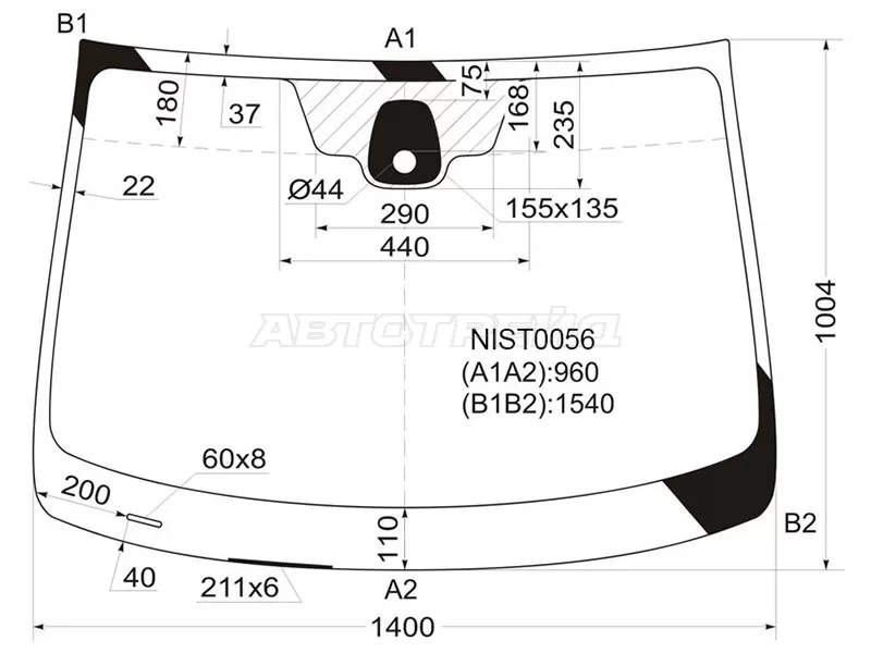 Стекло лобовое (Датчик дождя) Nissan Qashqai 06-13  / Dualis 07-14  / Qashqai+2 08-14 (KMK: NIST0056)