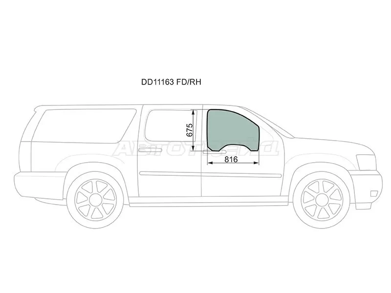 Стекло боковое опускное (Спереди / Справа / Цвет зеленый) Chevrolet Tahoe 06-14  / Cadillac Escalade 06-15  / Chevrolet Suburban 06-13 (XYG: DD11163 FD/RH)
