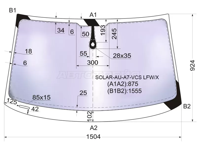 Стекло лобовое (Атермальное / Датчик дождя / Молдинг) Audi A7 10-14 (XYG: SOLAR-AU-A7-VCS LFW/X)