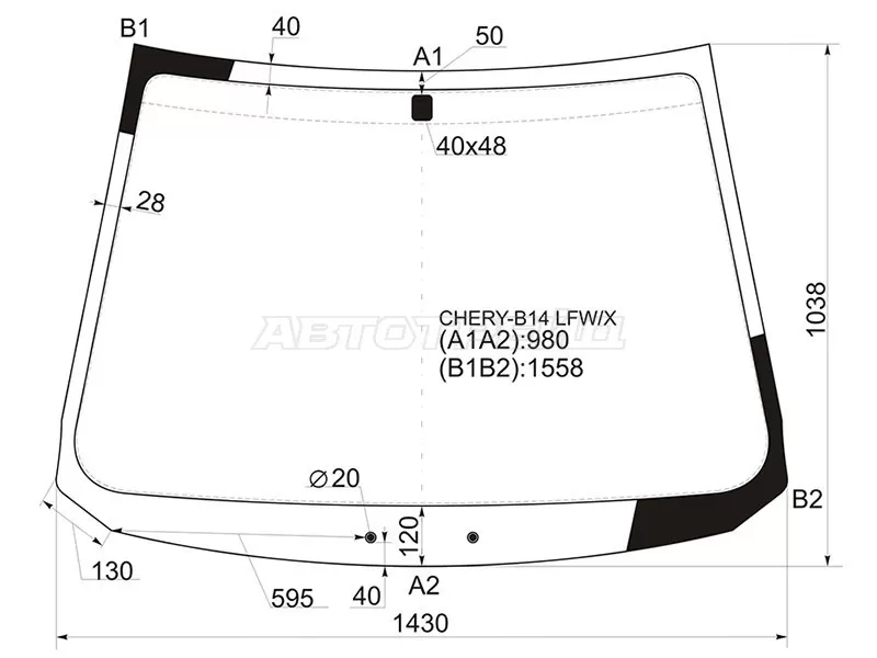 Стекло лобовое Chery CrossEastar B14 08-13 (XYG: CHERY-B14 LFW/X)