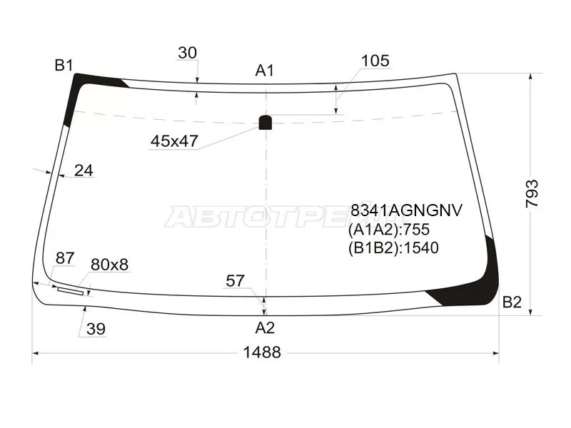 Стекло лобовое Toyota Land Cruiser Prado (J120) 02-09  / Lexus GX 02-09 (AGC: 8341AGNGNV)