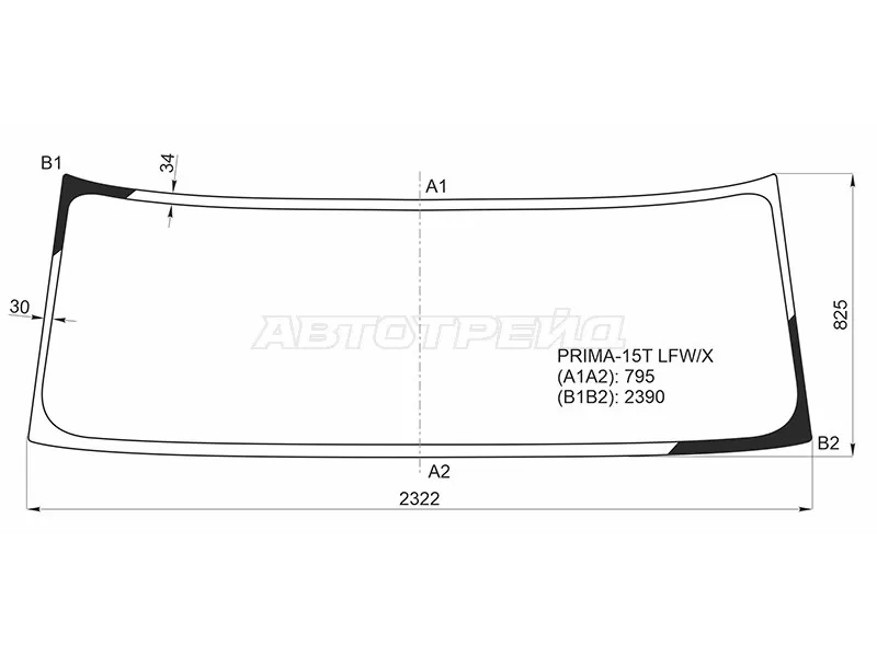 Стекло лобовое (Широкая кабина 15т.) Daewoo Prima Ultra 10-19 (XYG: PRIMA-15T LFW/X)