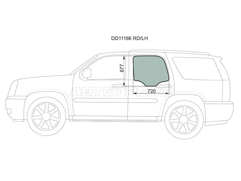 Стекло боковое опускное (Сзади / Слева / Цвет зеленый) Chevrolet Tahoe 06-14 (XYG: DD11166 RD/LH)