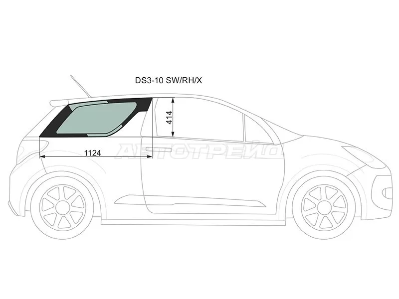 Стекло кузова боковое (не опускное) (Справа / Цвет зеленый) Citroen DS3 09-16 (XYG: DS3-10 SW/RH/X)